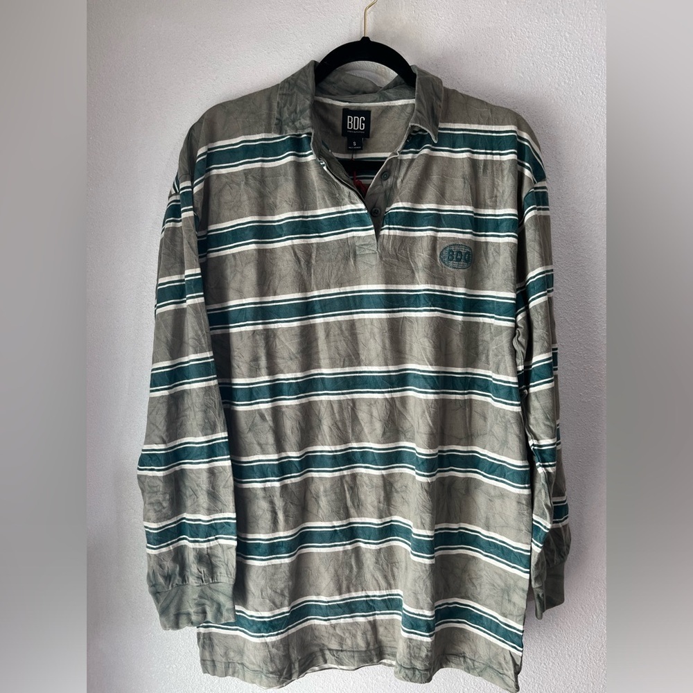 Urban outfitters long sleeve polo striped shirt, green tie-dye NWT size S